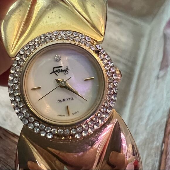 Faberge Gold Tone VINTaGE Cuff Bracelet Watch - Picture 5 of 8